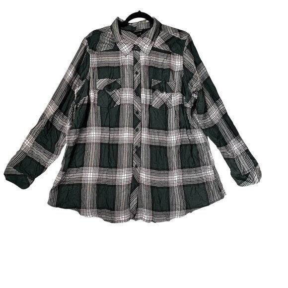 Torrid Tops - NWT Torrid Green White Plaid Button Up Shirt 3X LS Lightweight Womens Top